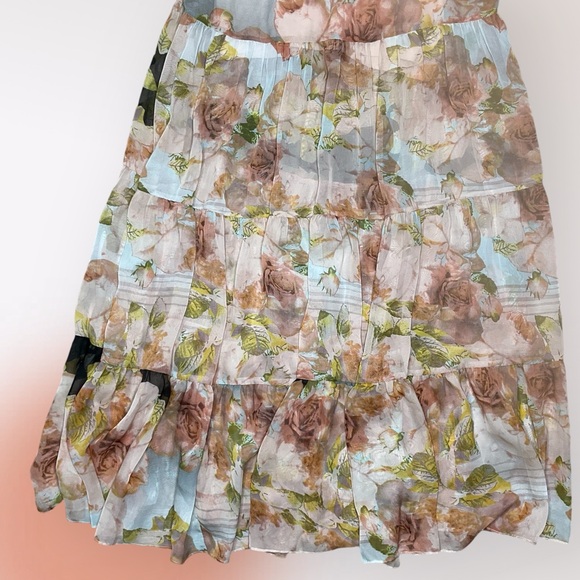 Traffic People Floral Print Boho Prairie Tiered Maxi Dress Cottagecore - Picture 5 of 6